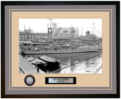 USS SHELDRAKE AGS-19 Framed Navy Ship Photo Grey