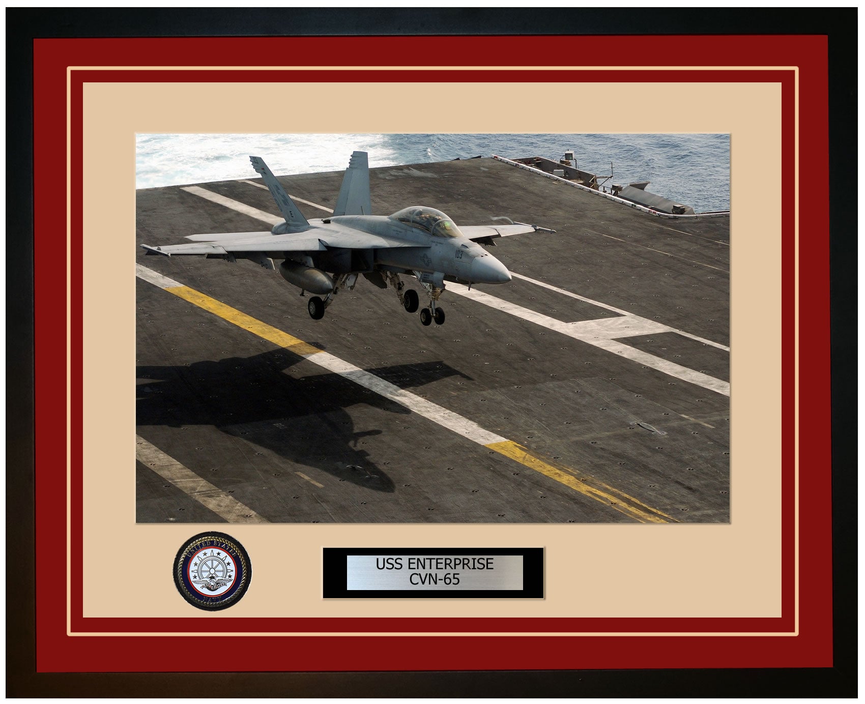 USS ENTERPRISE CVN-65 Framed Navy Ship Photo Burgundy