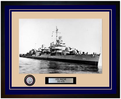 USS BACHE DD-470 Framed Navy Ship Photo Blue