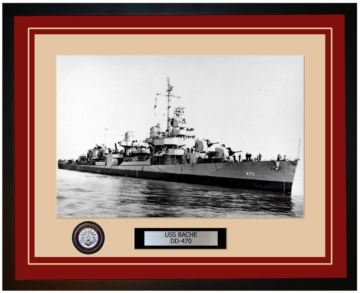 USS BACHE DD-470 Framed Navy Ship Photo Burgundy