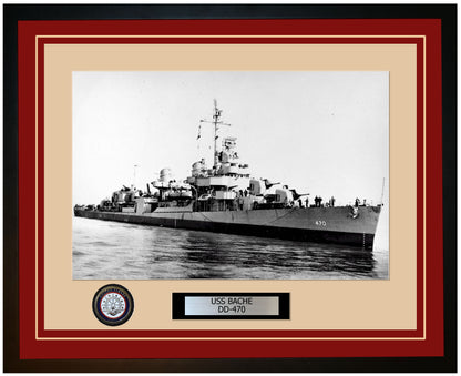 USS BACHE DD-470 Framed Navy Ship Photo Burgundy