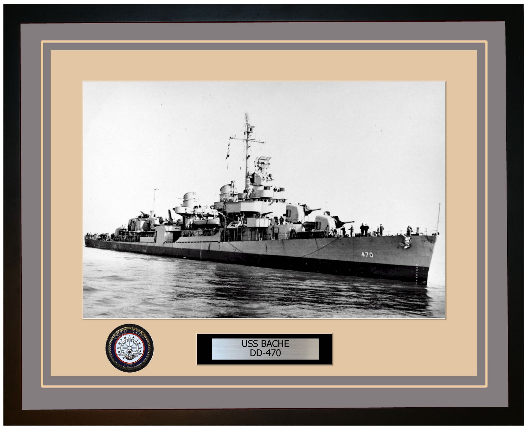 USS BACHE DD-470 Framed Navy Ship Photo Grey