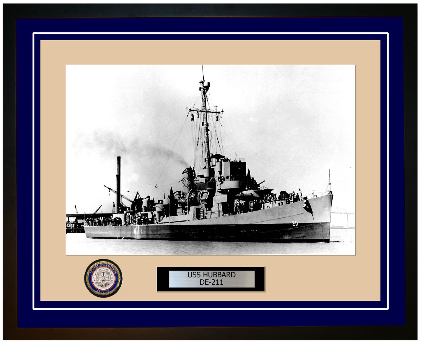 USS Hubbard DE-211 Framed Navy Ship Photo Blue