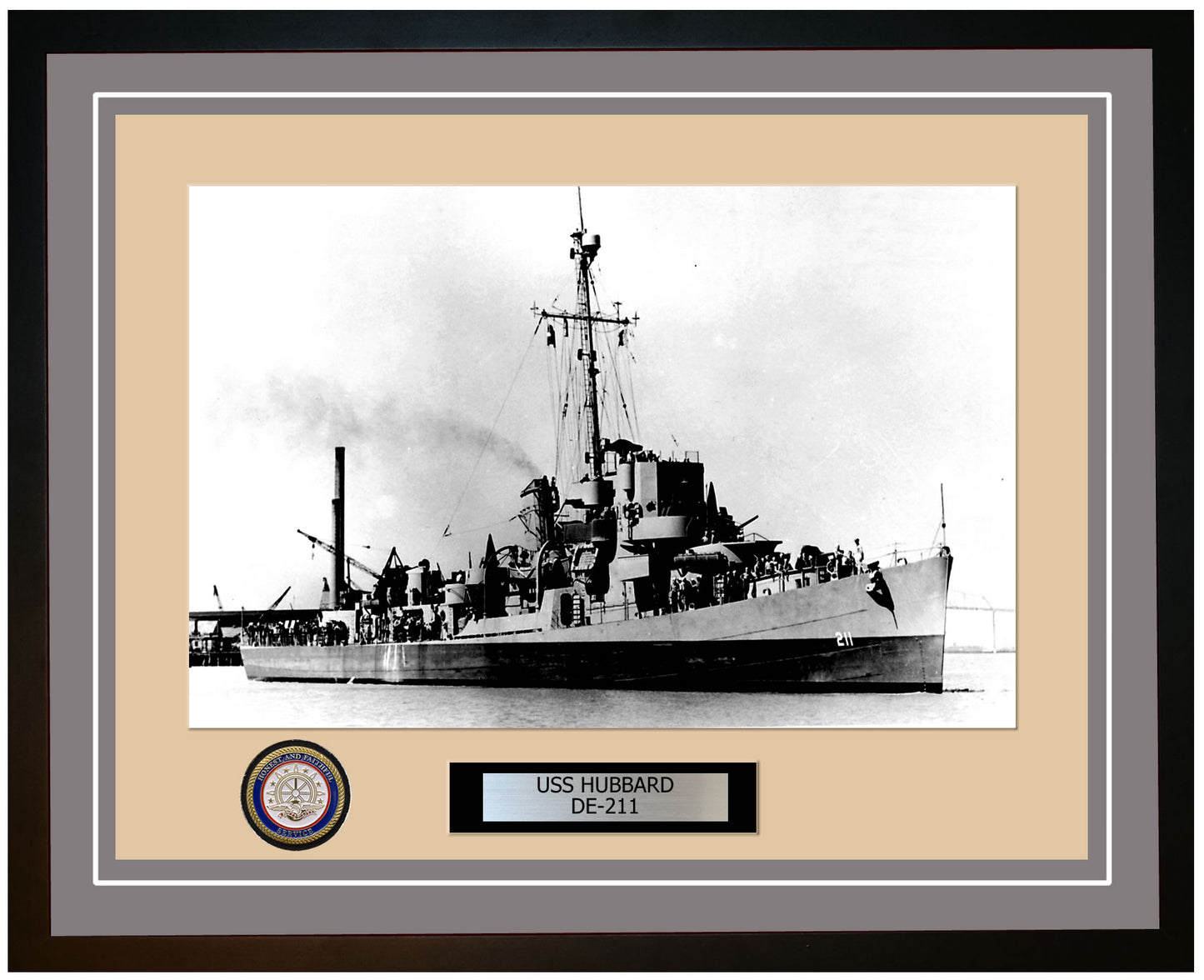 USS Hubbard DE-211 Framed Navy Ship Photo Grey