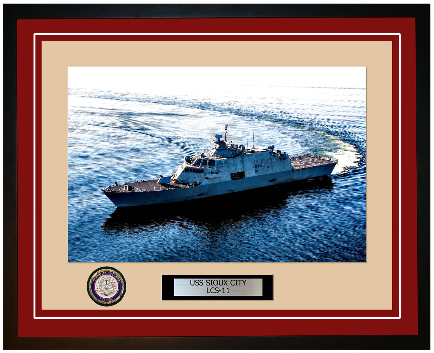 USS Sioux City LCS-11 Framed Navy Ship Photo Burgundy