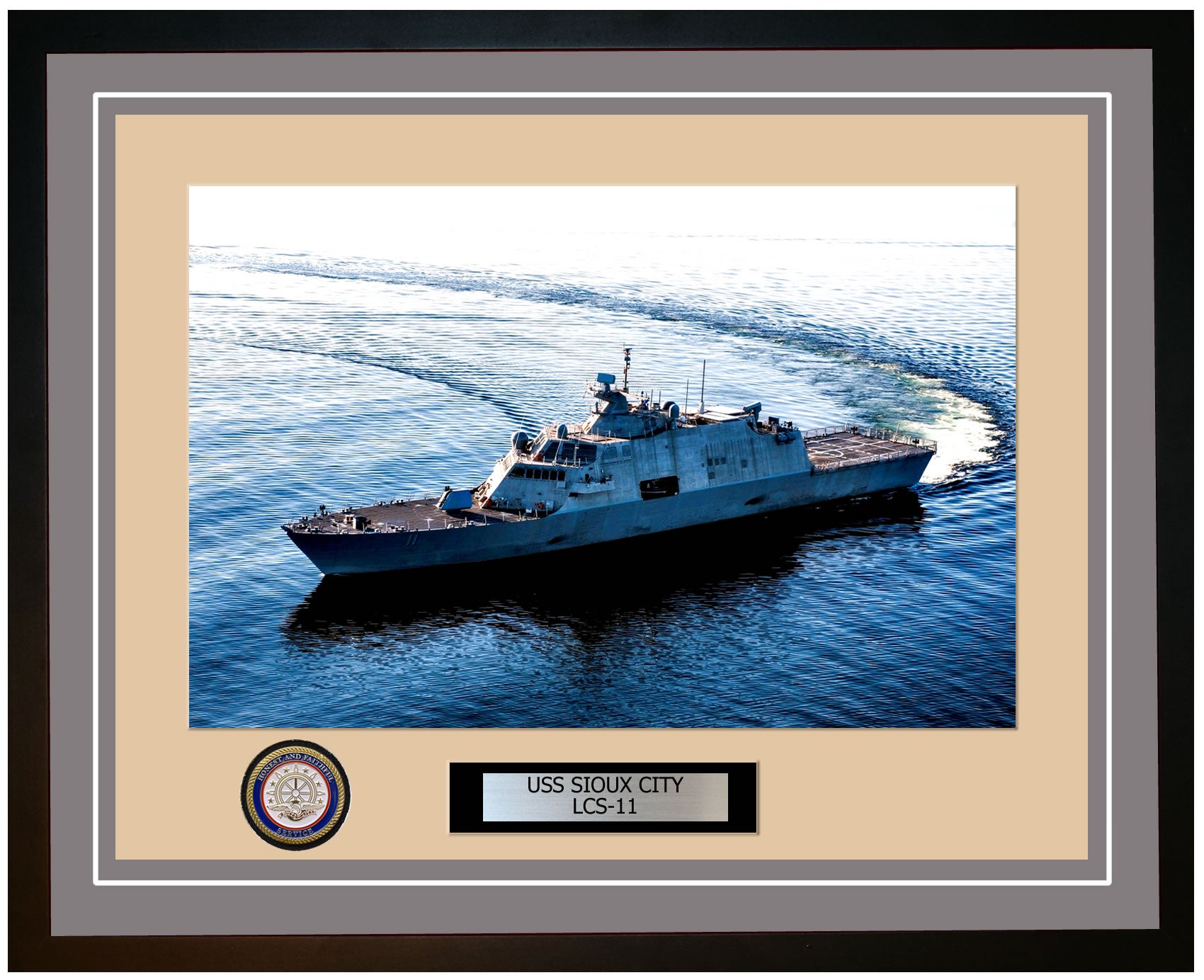 USS Sioux City LCS-11 Framed Navy Ship Photo Grey