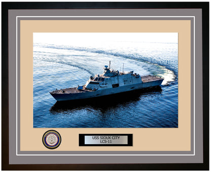 USS Sioux City LCS-11 Framed Navy Ship Photo Grey