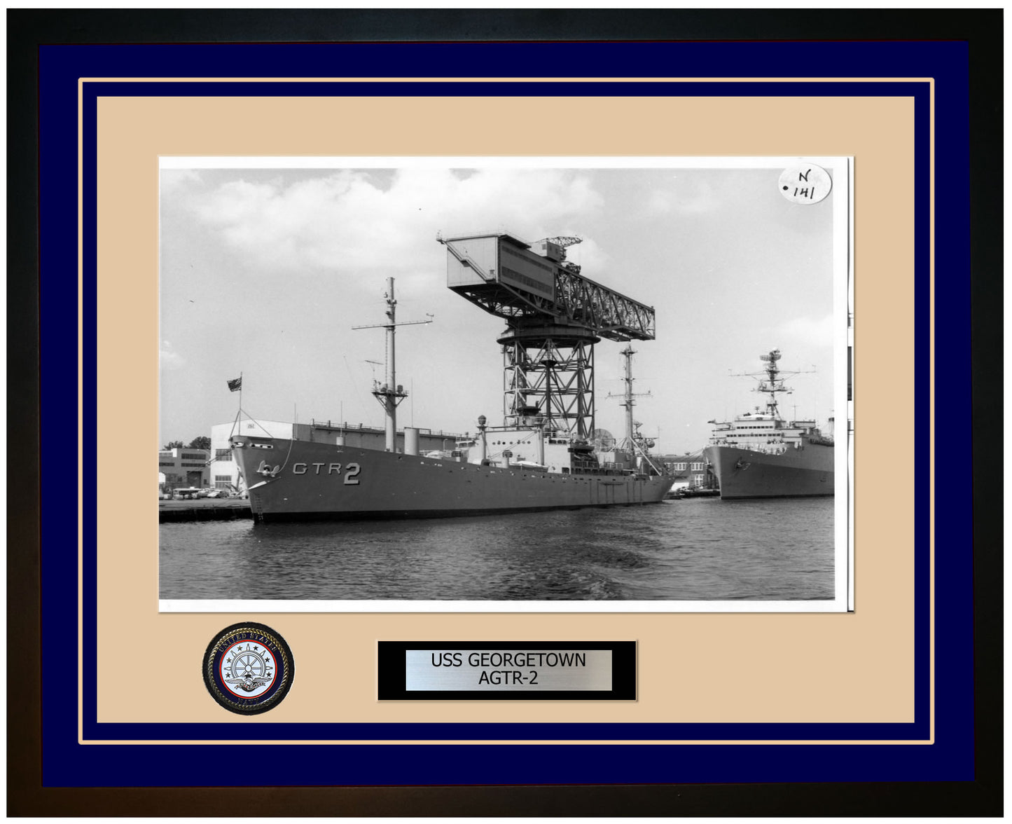USS GEORGETOWN AGTR-2 Framed Navy Ship Photo Blue