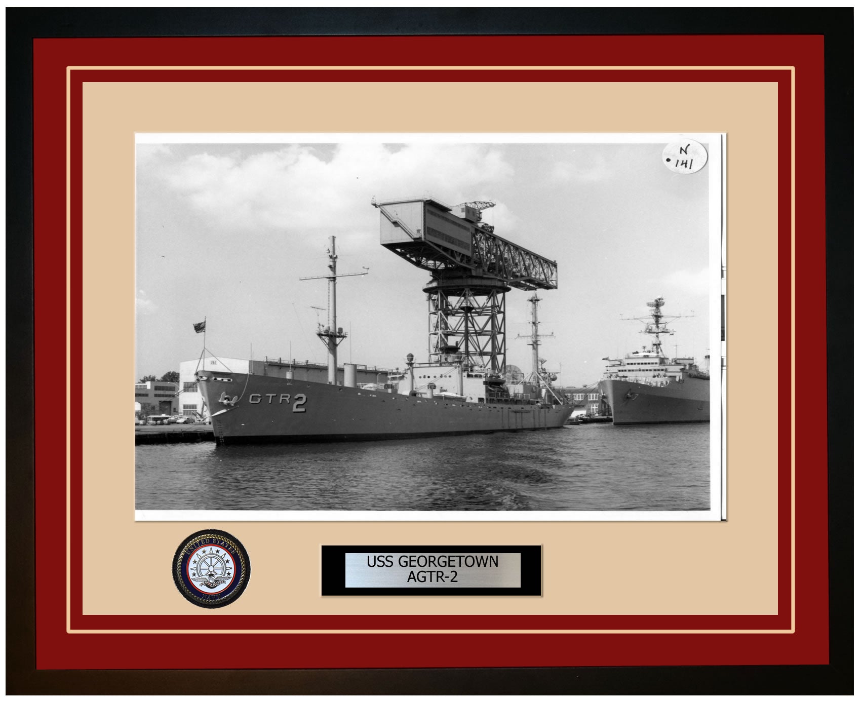 USS GEORGETOWN AGTR-2 Framed Navy Ship Photo Burgundy