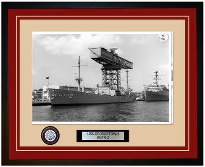 USS GEORGETOWN AGTR-2 Framed Navy Ship Photo Burgundy