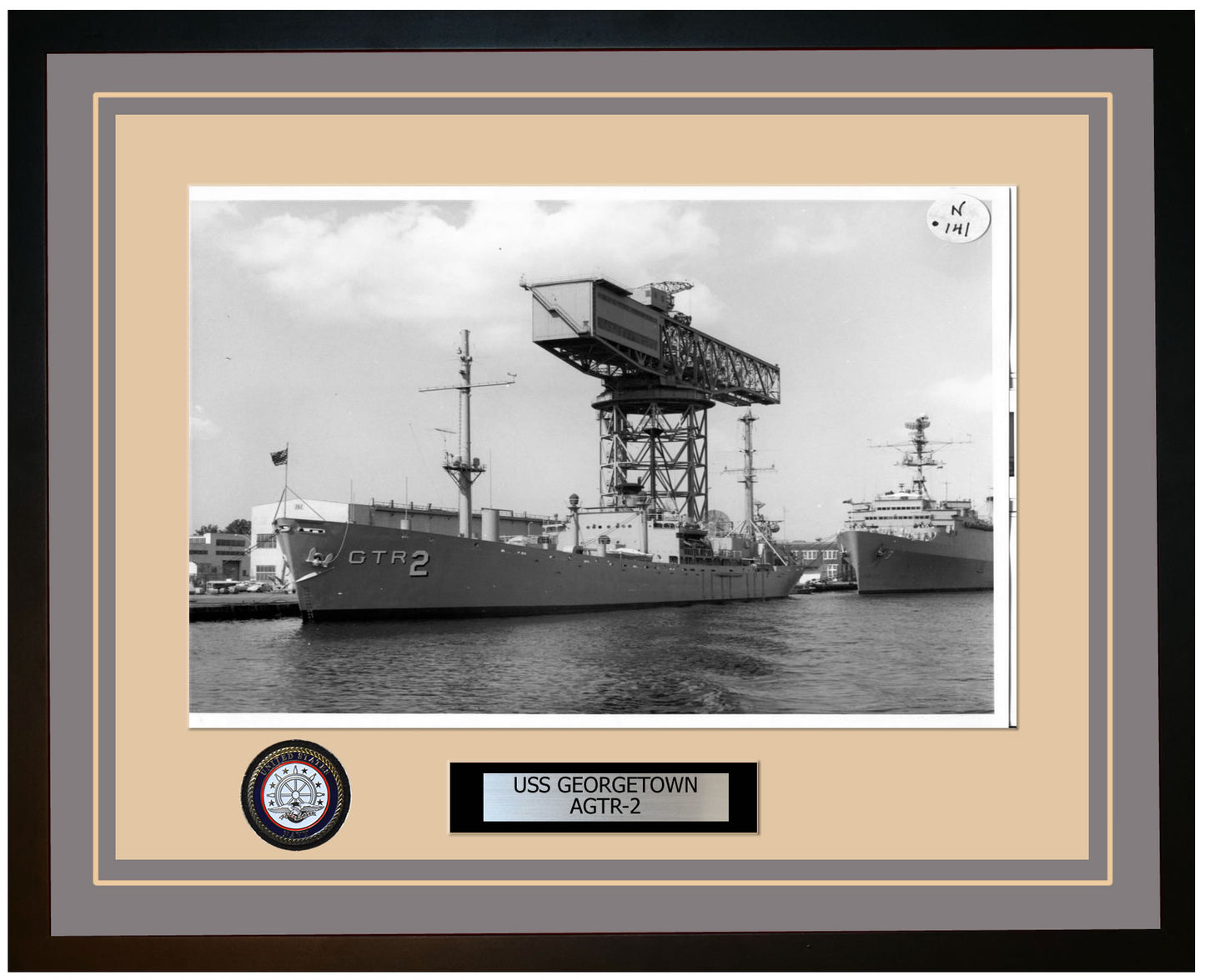 USS GEORGETOWN AGTR-2 Framed Navy Ship Photo Grey