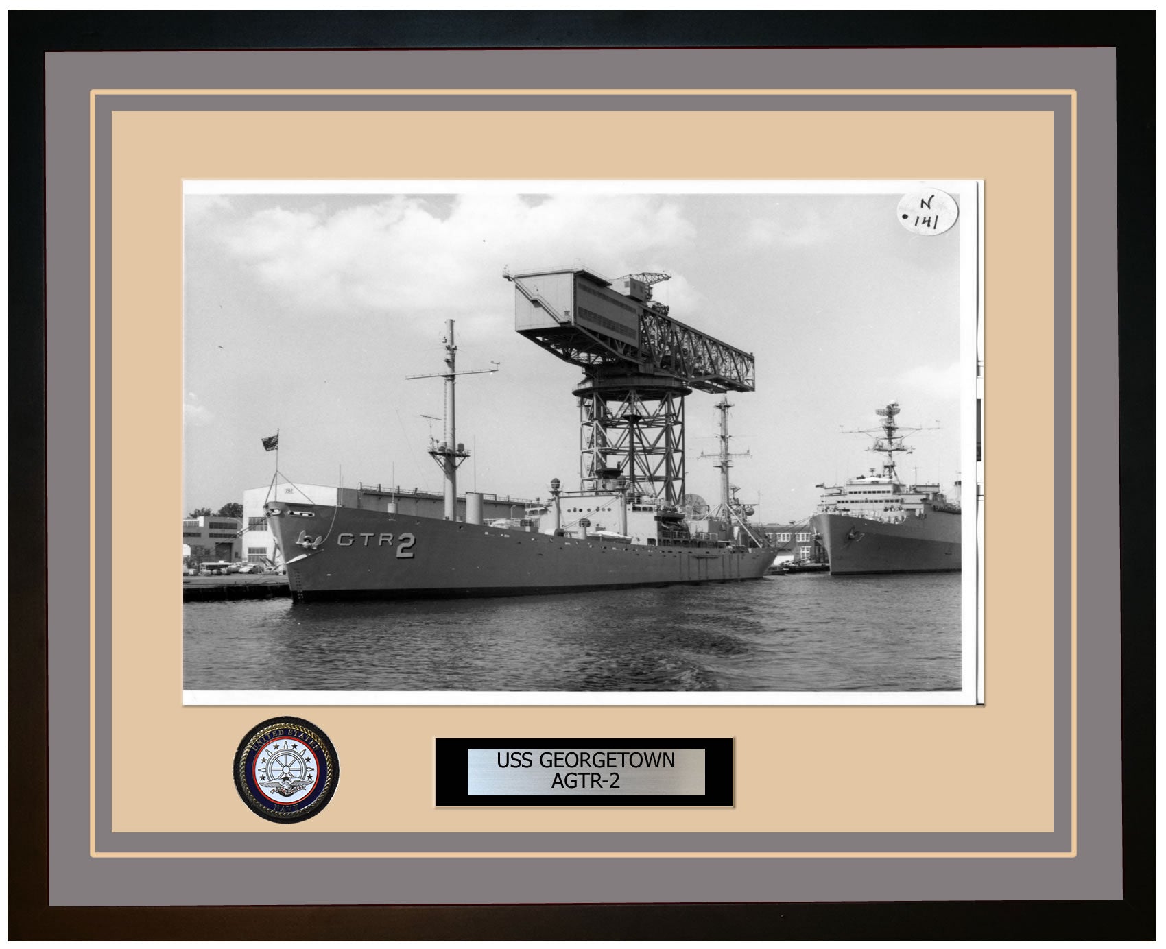 USS GEORGETOWN AGTR-2 Framed Navy Ship Photo Grey
