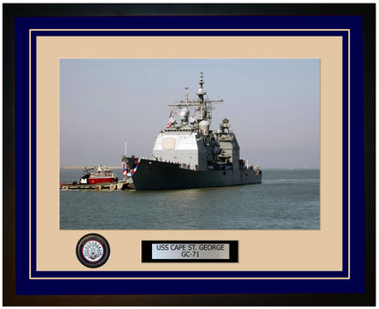 USS CAPE ST. GEORGE CG-71 Framed Navy Ship Photo Blue