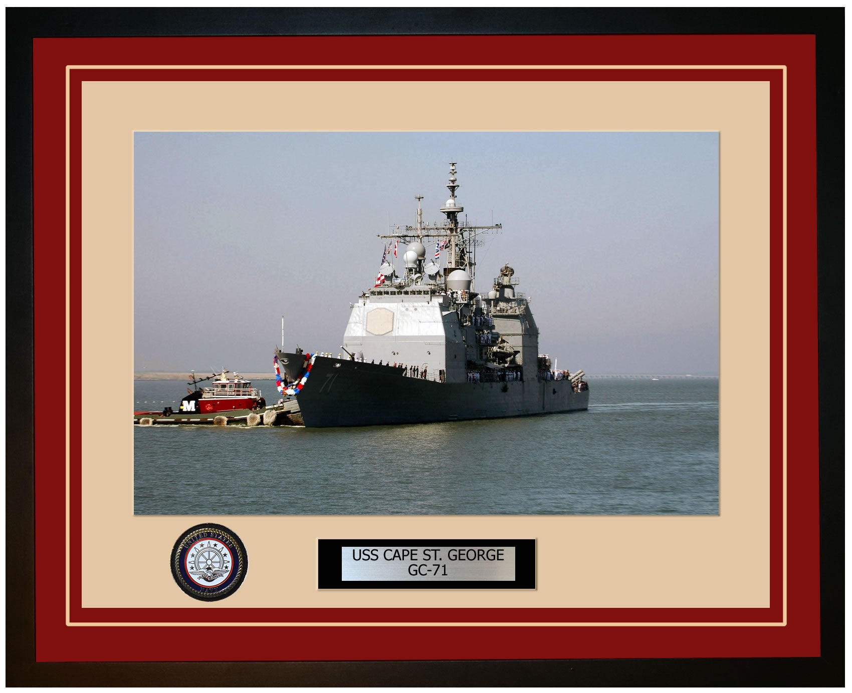 USS CAPE ST. GEORGE CG-71 Framed Navy Ship Photo Burgundy