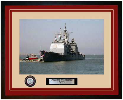 USS CAPE ST. GEORGE CG-71 Framed Navy Ship Photo Burgundy