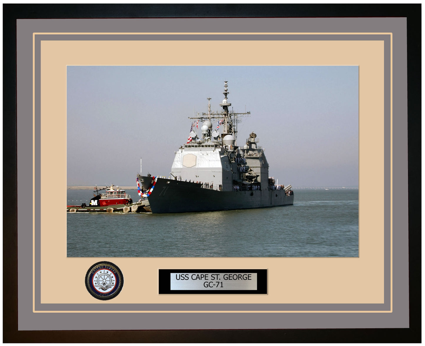 USS CAPE ST. GEORGE CG-71 Framed Navy Ship Photo Grey
