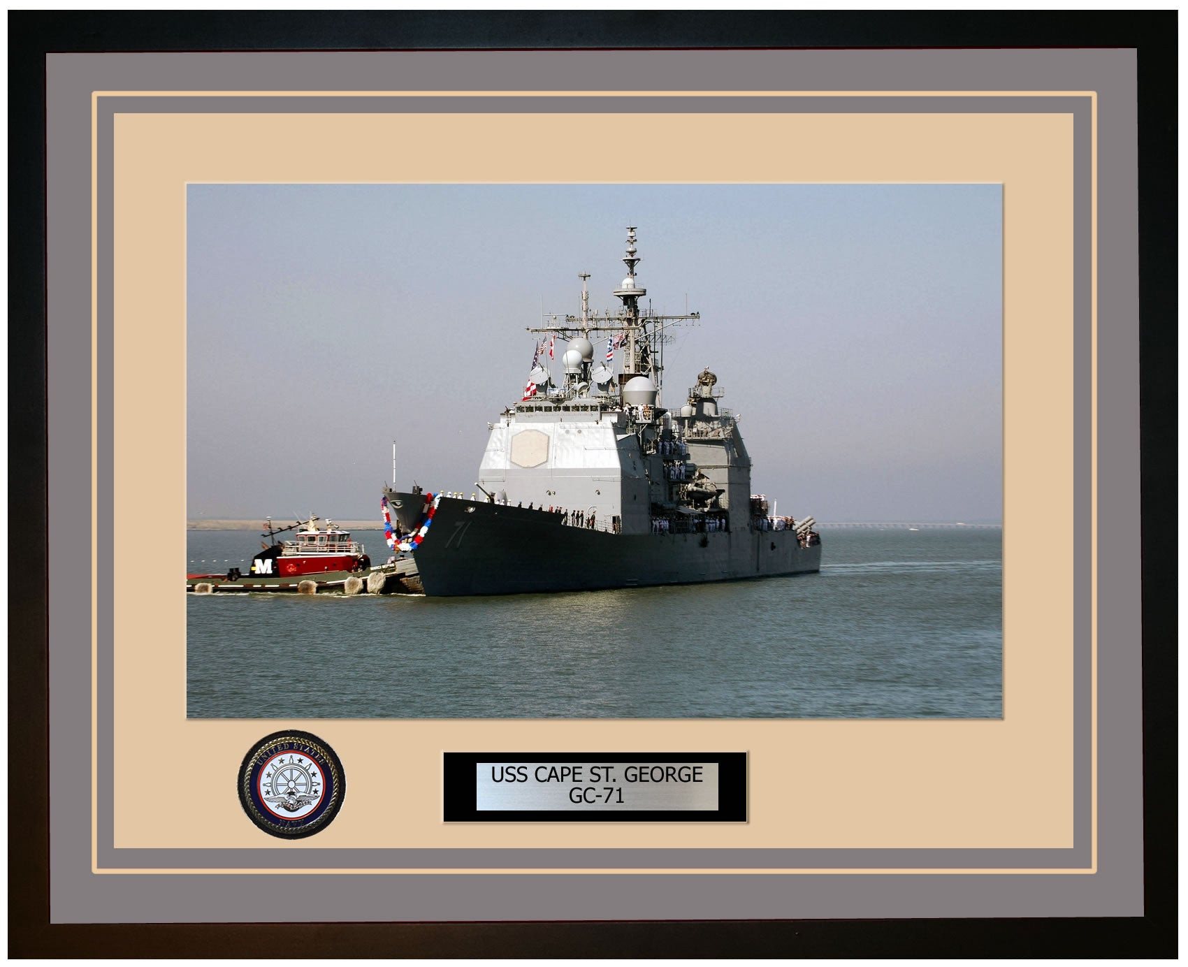 USS CAPE ST. GEORGE CG-71 Framed Navy Ship Photo Grey