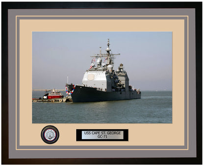 USS CAPE ST. GEORGE CG-71 Framed Navy Ship Photo Grey