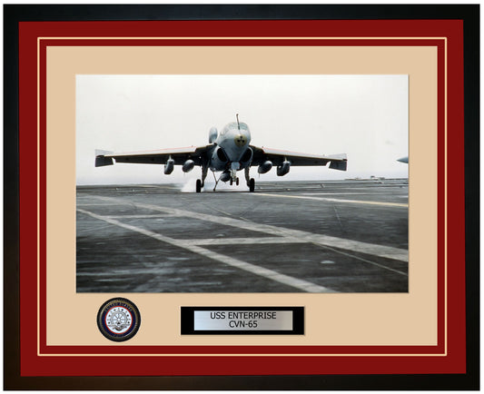 USS ENTERPRISE CVN-65 Framed Navy Ship Photo Burgundy