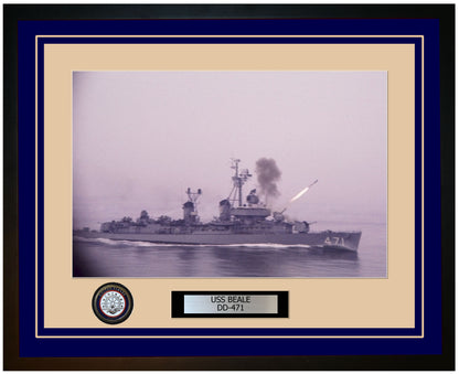 USS BEALE DD-471 Framed Navy Ship Photo Blue