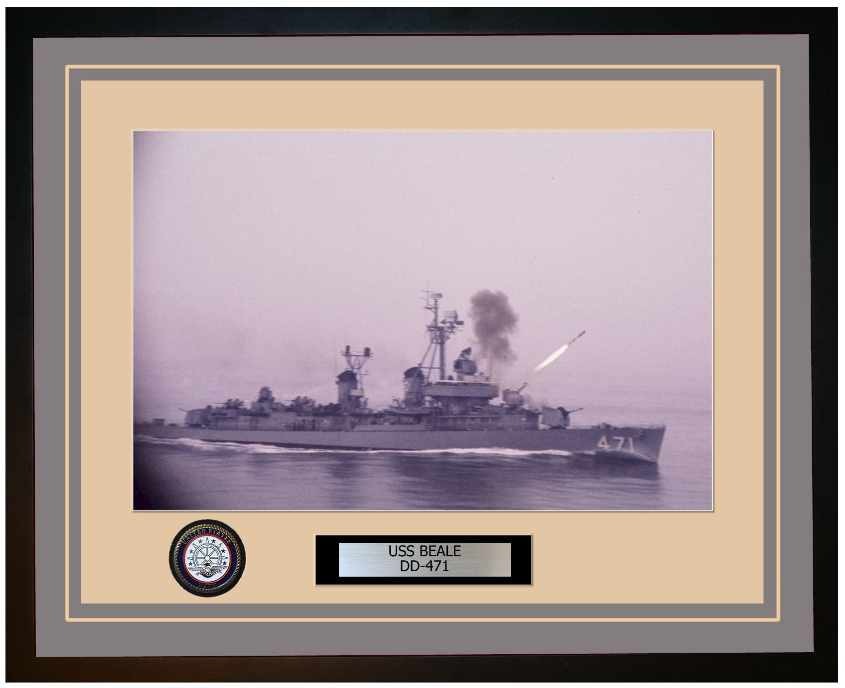 USS BEALE DD-471 Framed Navy Ship Photo Grey