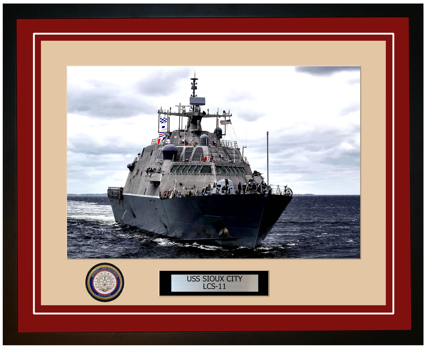 USS Sioux City LCS-11 Framed Navy Ship Photo Burgundy