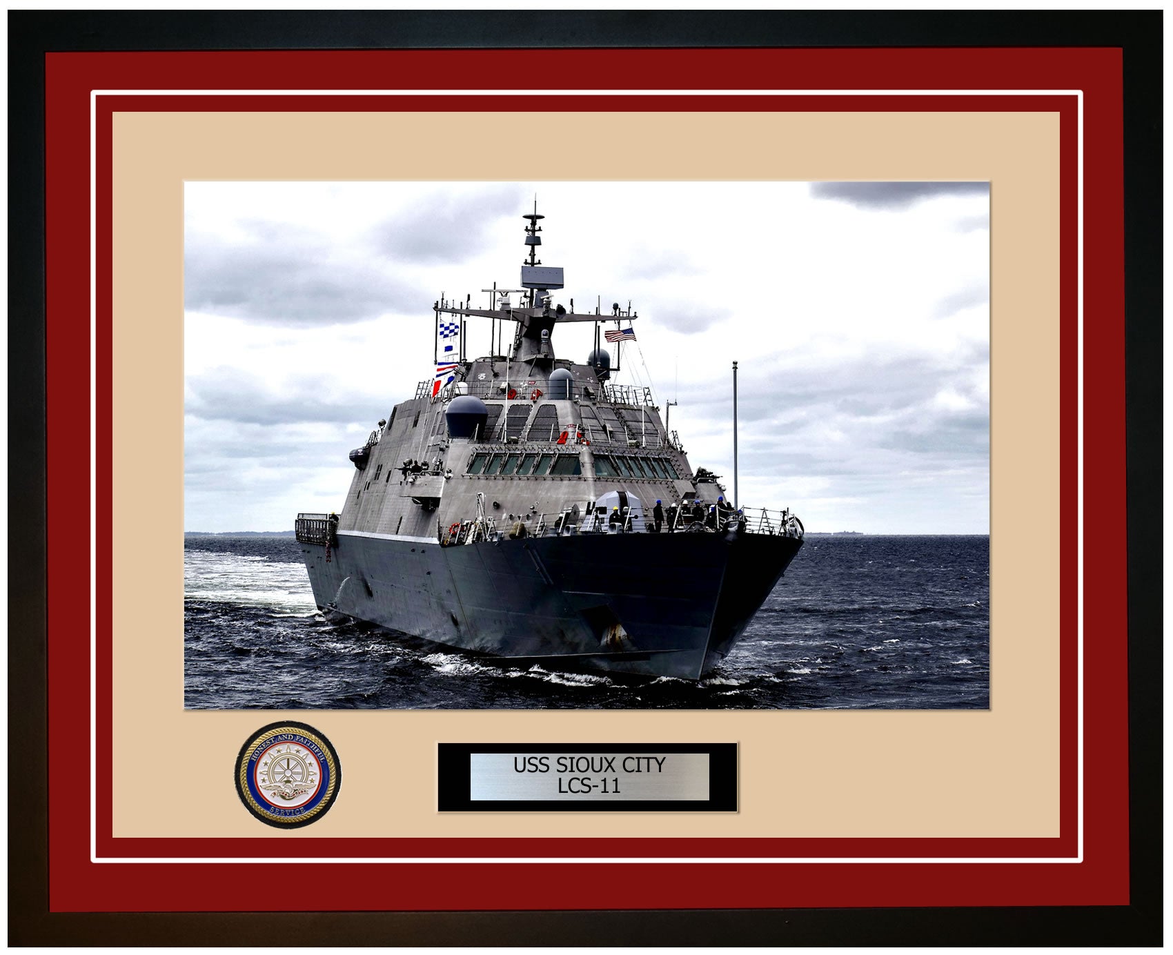 USS Sioux City LCS-11 Framed Navy Ship Photo Burgundy