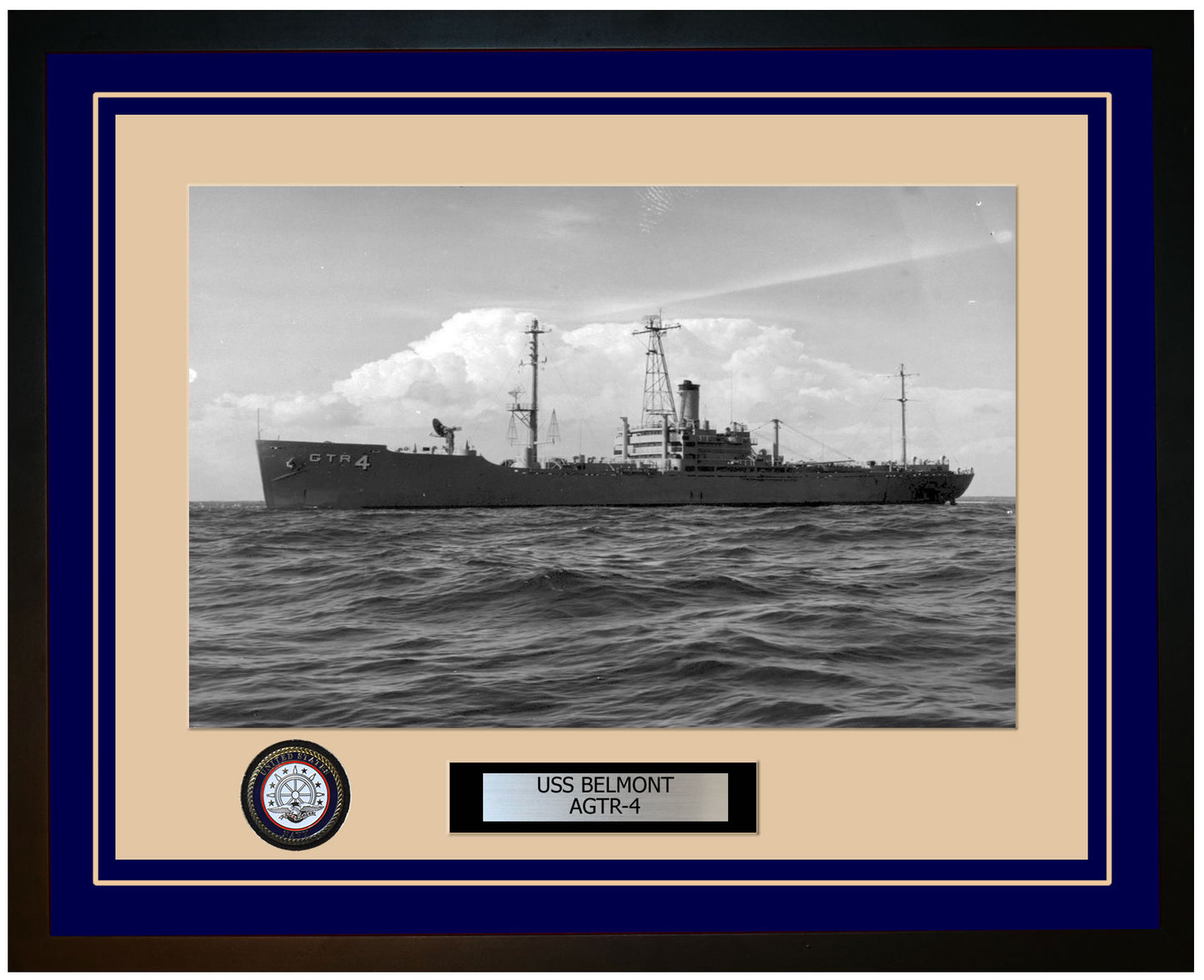 USS BELMONT AGTR-4 Framed Navy Ship Photo Blue