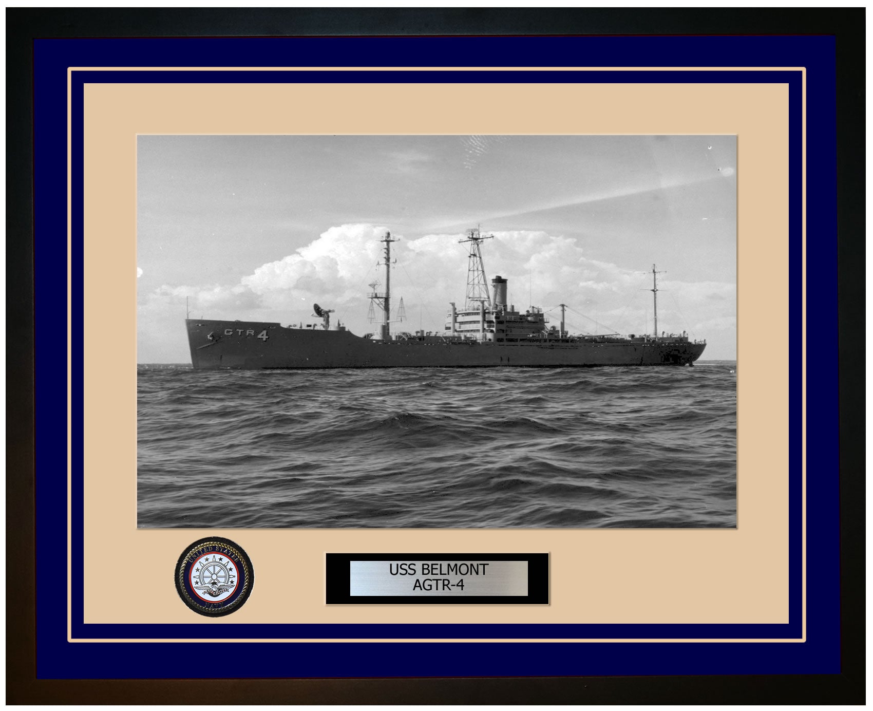 USS BELMONT AGTR-4 Framed Navy Ship Photo Blue