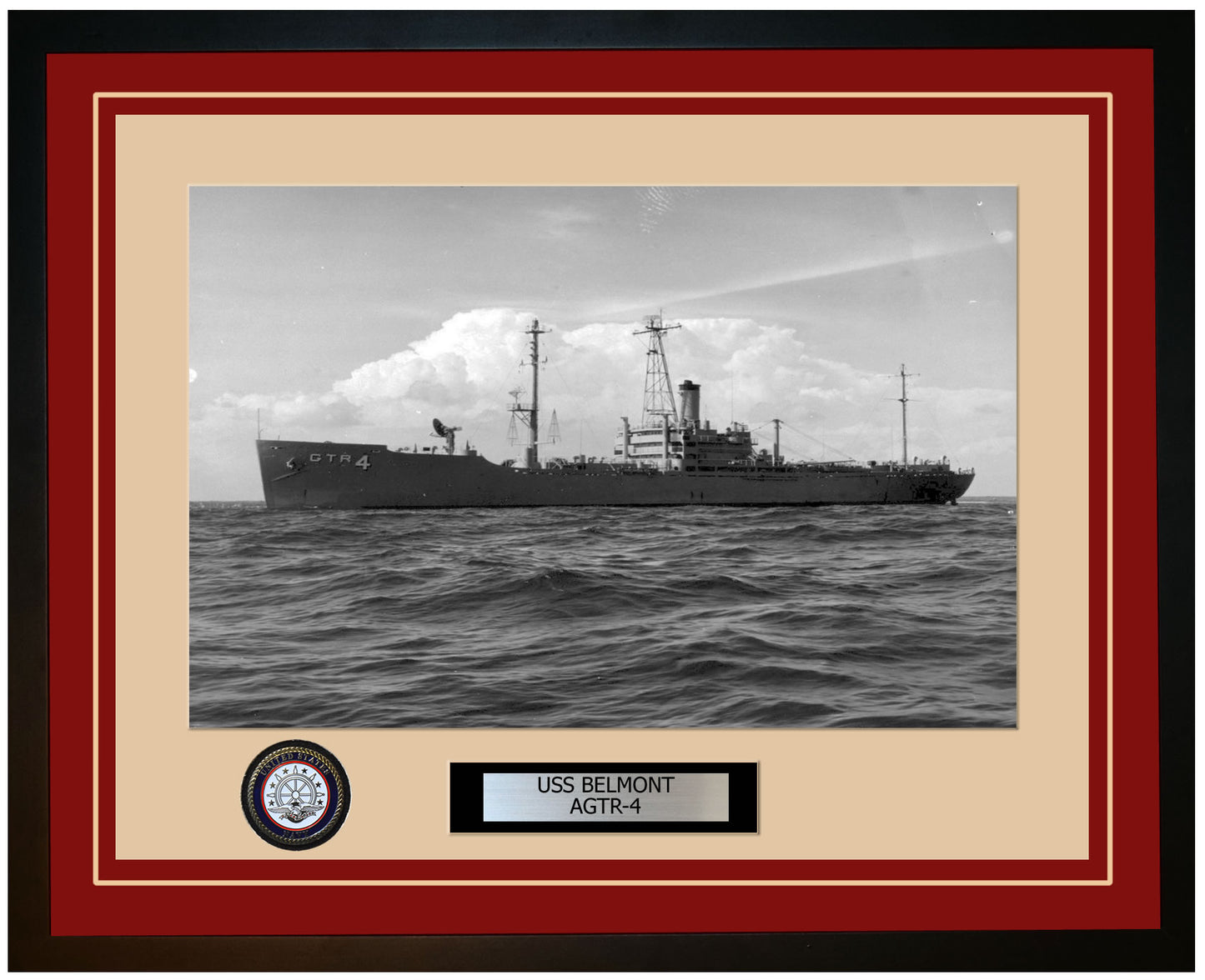 USS BELMONT AGTR-4 Framed Navy Ship Photo Burgundy