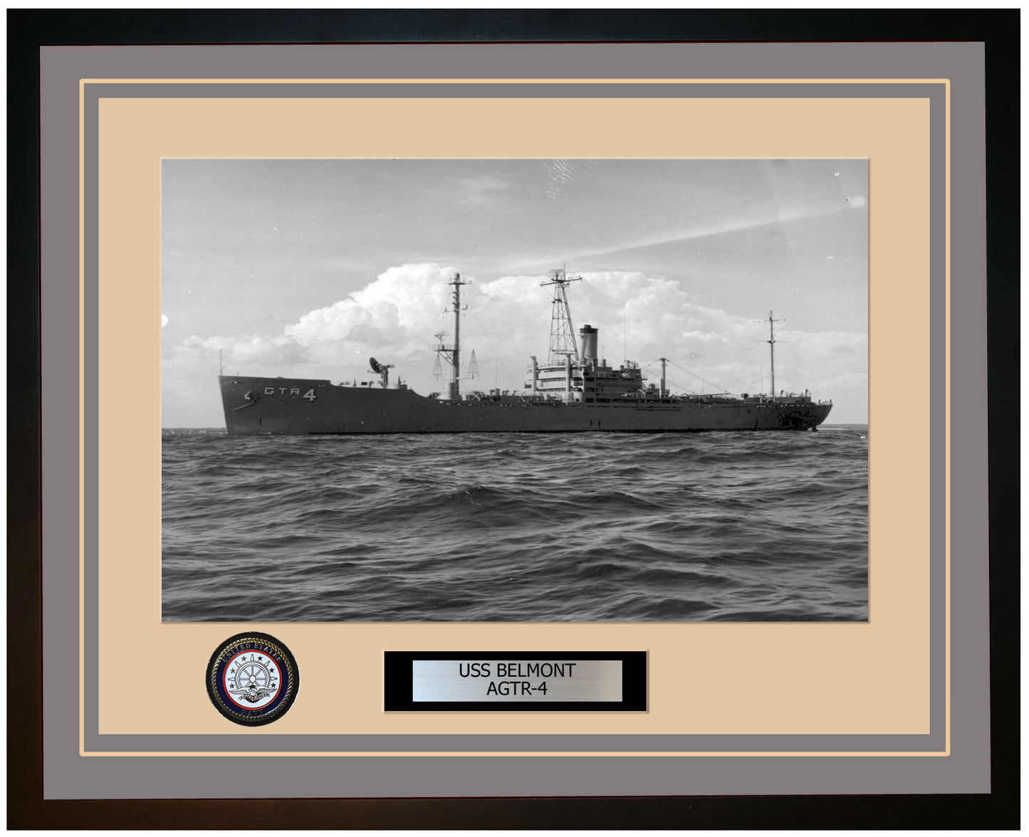 USS BELMONT AGTR-4 Framed Navy Ship Photo Grey