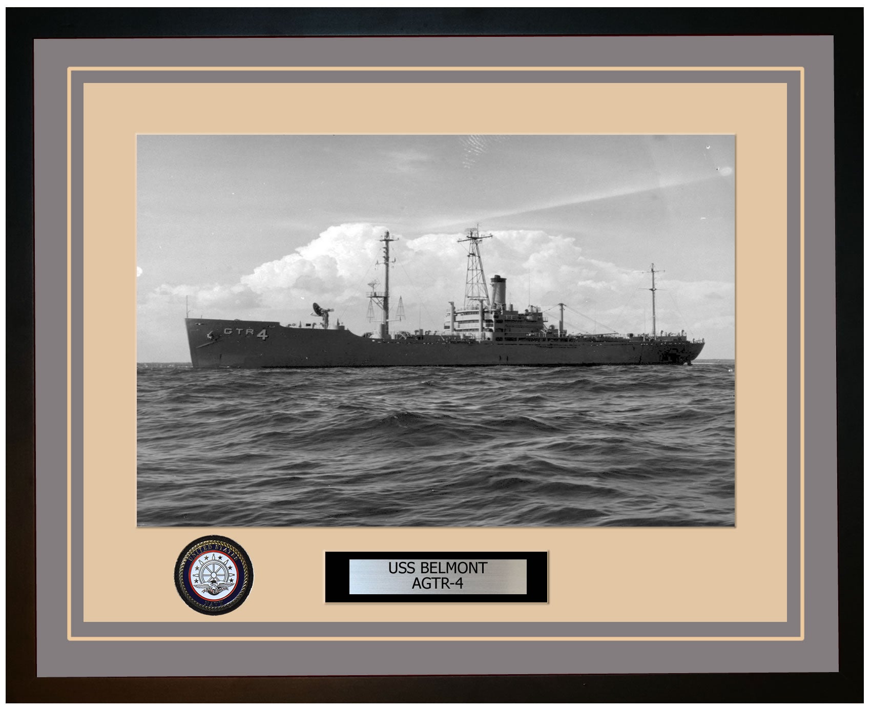 USS BELMONT AGTR-4 Framed Navy Ship Photo Grey