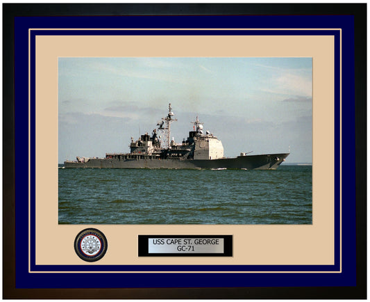 USS CAPE ST. GEORGE CG-71 Framed Navy Ship Photo Blue
