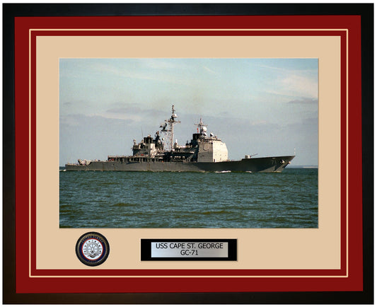 USS CAPE ST. GEORGE CG-71 Framed Navy Ship Photo Burgundy