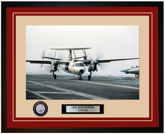 USS ENTERPRISE CVN-65 Framed Navy Ship Photo Burgundy