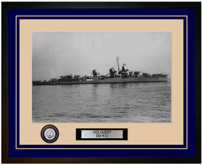 USS GUEST DD-472 Framed Navy Ship Photo Blue