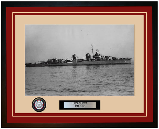 USS GUEST DD-472 Framed Navy Ship Photo Burgundy