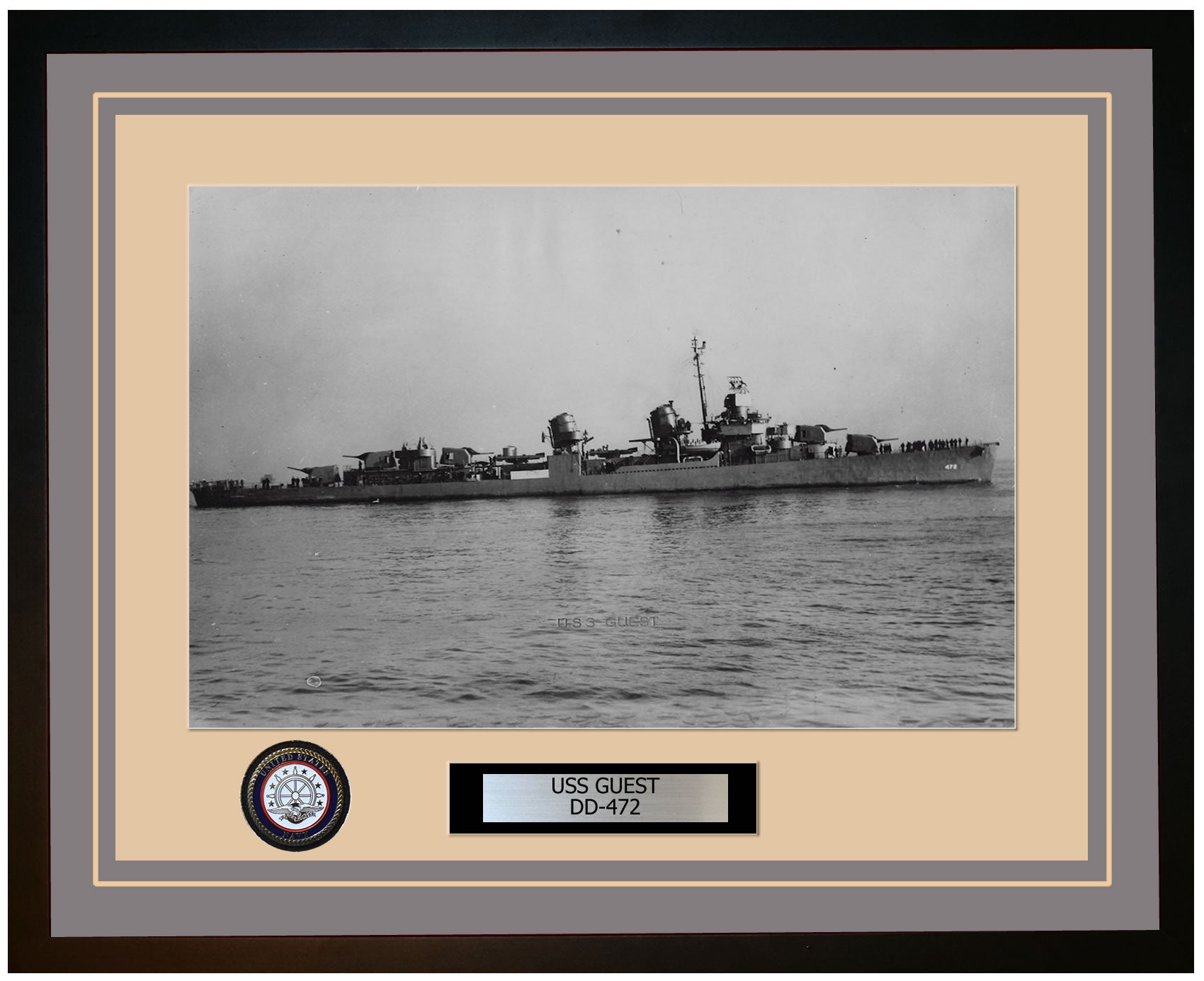 USS GUEST DD-472 Framed Navy Ship Photo Grey