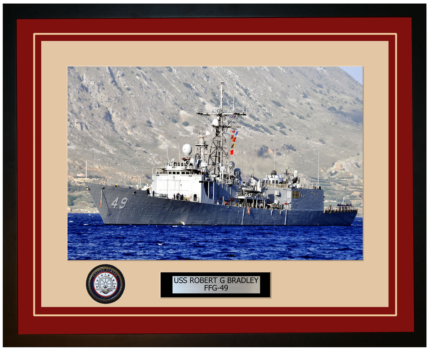 USS ROBERT G BRADLEY FFG-49 Framed Navy Ship Photo Burgundy