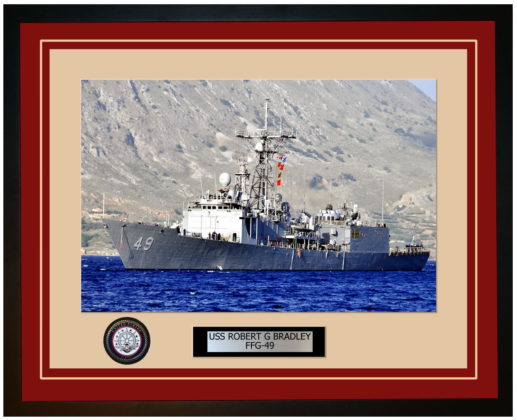 USS ROBERT G BRADLEY FFG-49 Framed Navy Ship Photo Burgundy