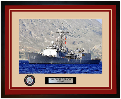 USS ROBERT G BRADLEY FFG-49 Framed Navy Ship Photo Burgundy