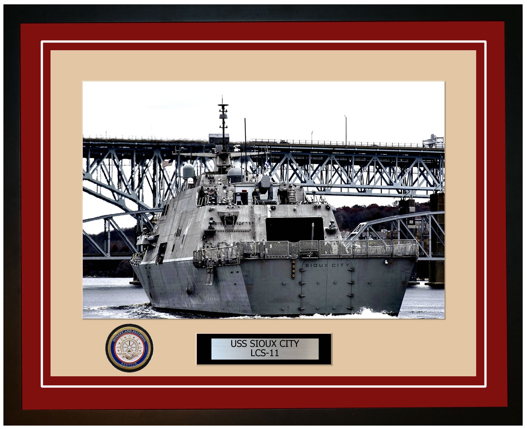 USS Sioux City LCS-11 Framed Navy Ship Photo Burgundy