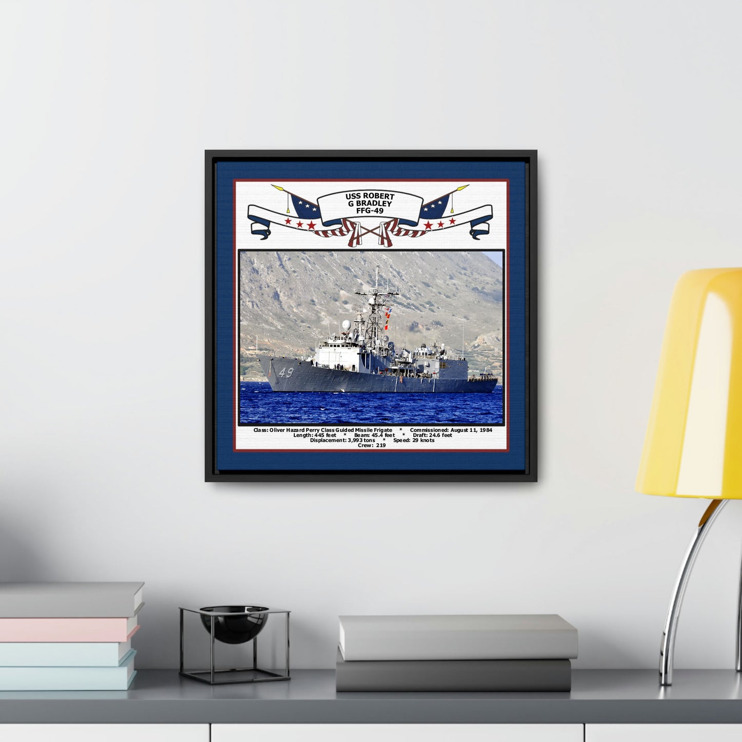 USS Robert G Bradley FFG-49 Navy Floating Frame Photo Desk View