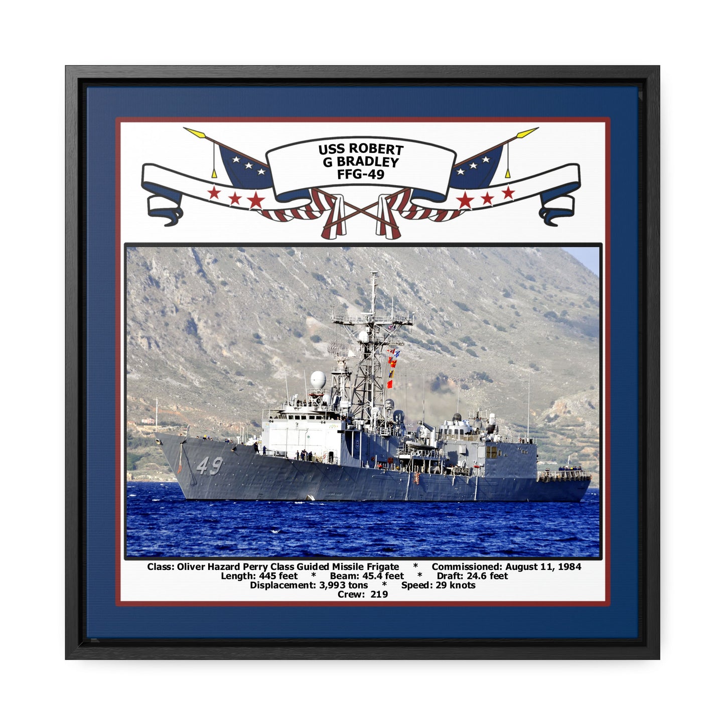 USS Robert G Bradley FFG-49 Navy Floating Frame Photo Front View