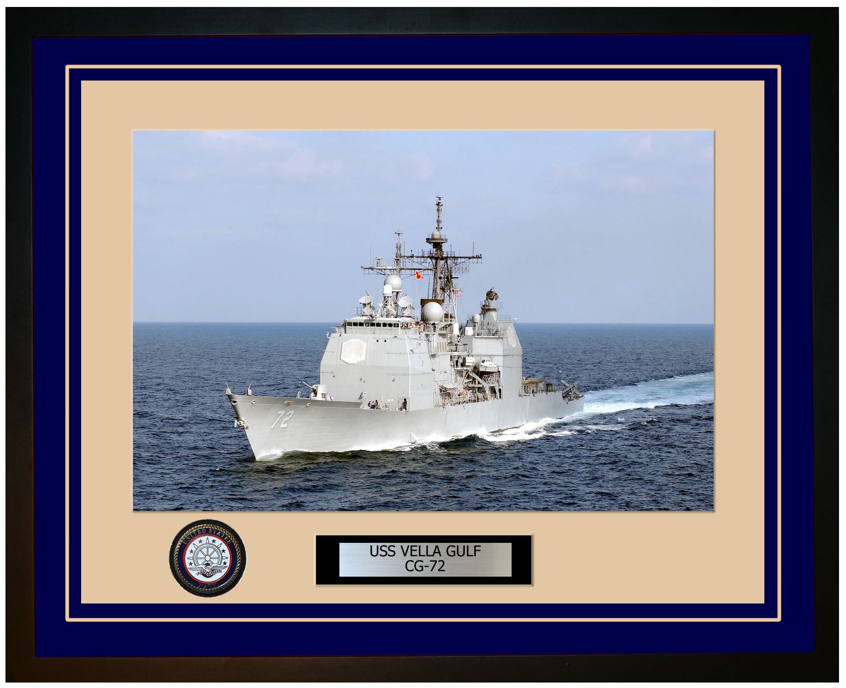 USS VELLA GULF CG-72 Framed Navy Ship Photo Blue