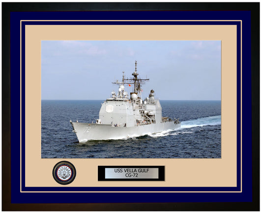 USS VELLA GULF CG-72 Framed Navy Ship Photo Blue