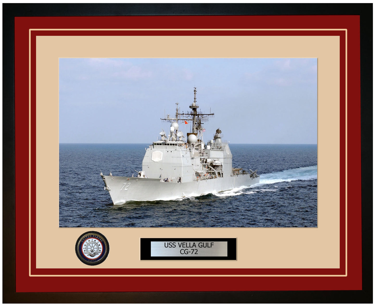 USS VELLA GULF CG-72 Framed Navy Ship Photo Burgundy