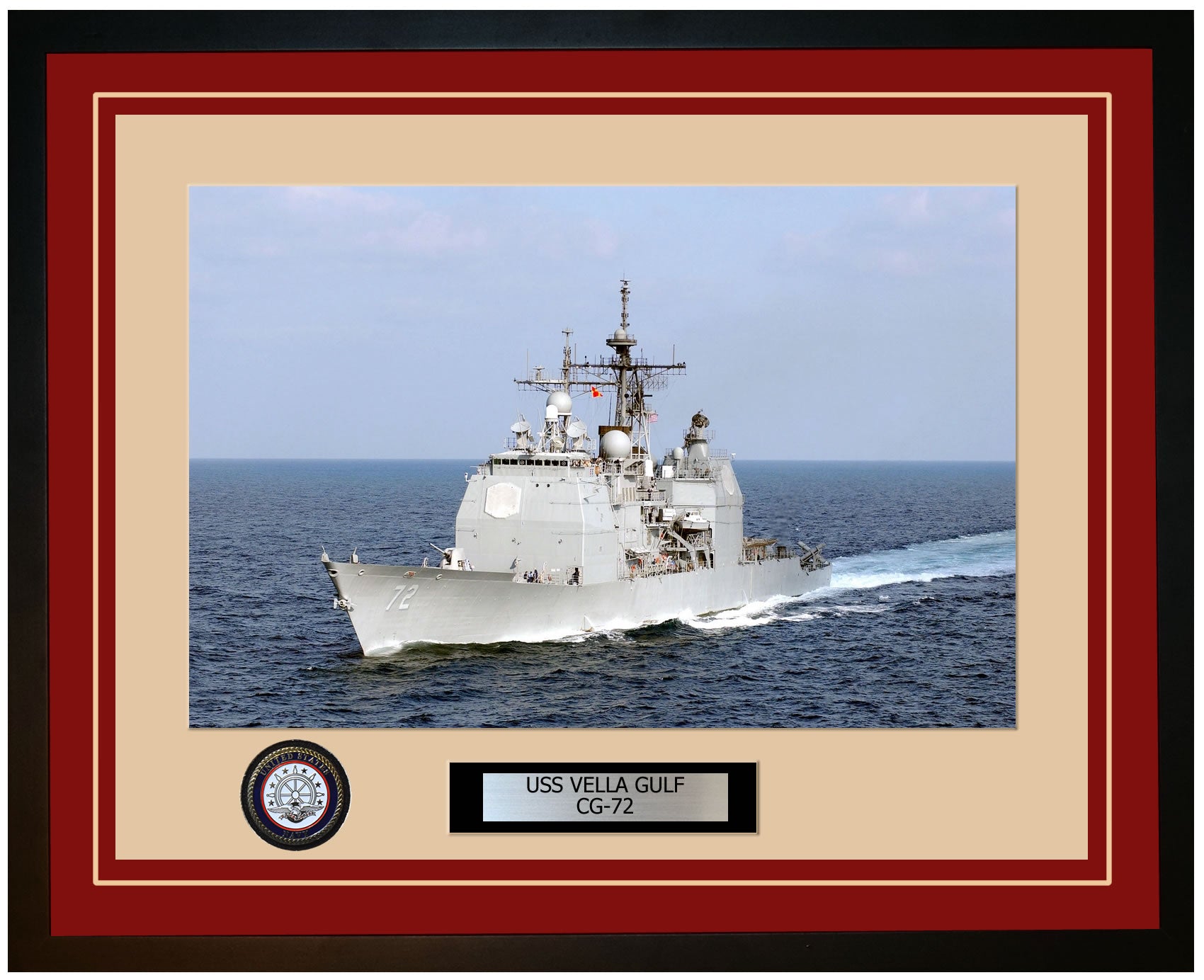 USS VELLA GULF CG-72 Framed Navy Ship Photo Burgundy