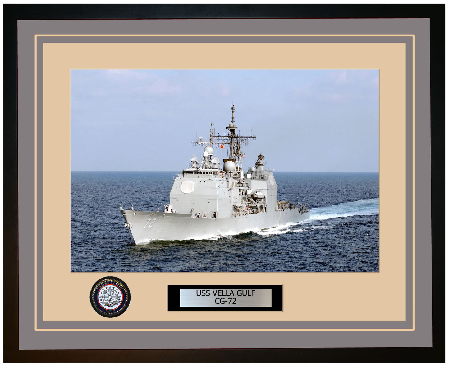 USS VELLA GULF CG-72 Framed Navy Ship Photo Grey