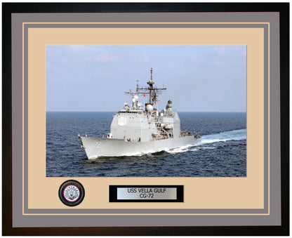 USS VELLA GULF CG-72 Framed Navy Ship Photo Grey